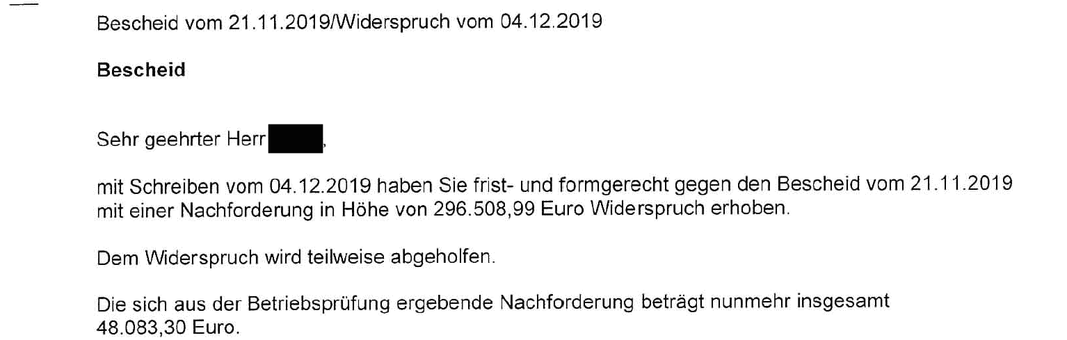 Durch Widerspruch wurde die Nachforderung der DRV aus einer Betriebsprüfung um etwa 84 Prozent reduziert
