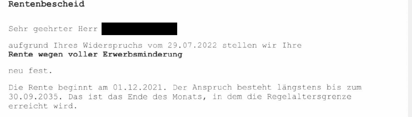 Erfolgreicher Widerspruch: DRV Bund zahlt unbefristete EM-Rente